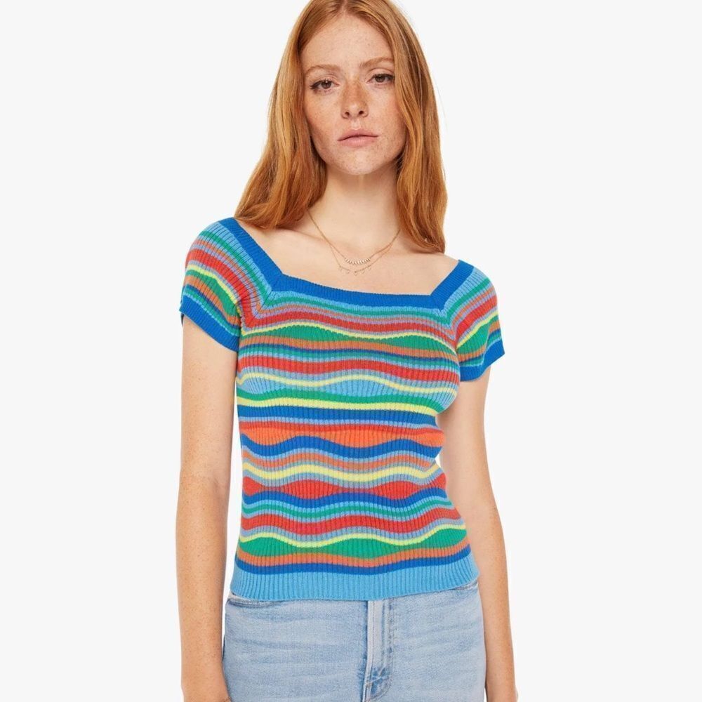 NWT Mother SQUARED TOP-MULTI BLUE STRIPE Large
